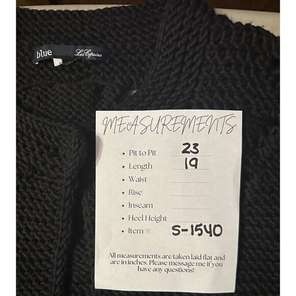 Blue Les Copains Womens Chunky Knit Cardigan Sweater Size XL Black Boho Textured - Picture 3 of 10